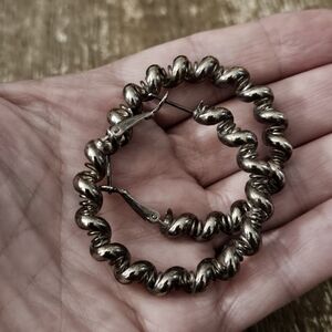 Large 1.5"D Wire-wrapped Hoop Earrings Antiqued Finish Stainless Steel